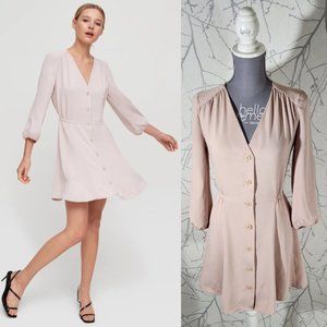 Babaton Blush Pink Button Front V-Neck Day Dress